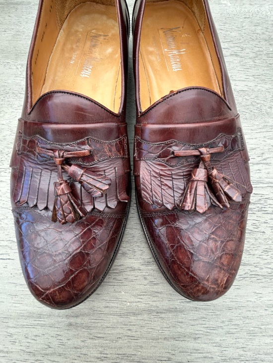 Neiman Marcus Men 11 M Brown Leather Exotic Tassel Kiltie Loafers Made‎ in Spain